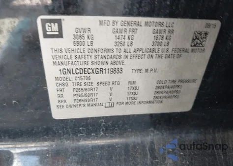 2016 Chevrolet Tahoe Commercial Fleet z USA, uszkodzony, nr VIN 1GNLCDECXGR119833